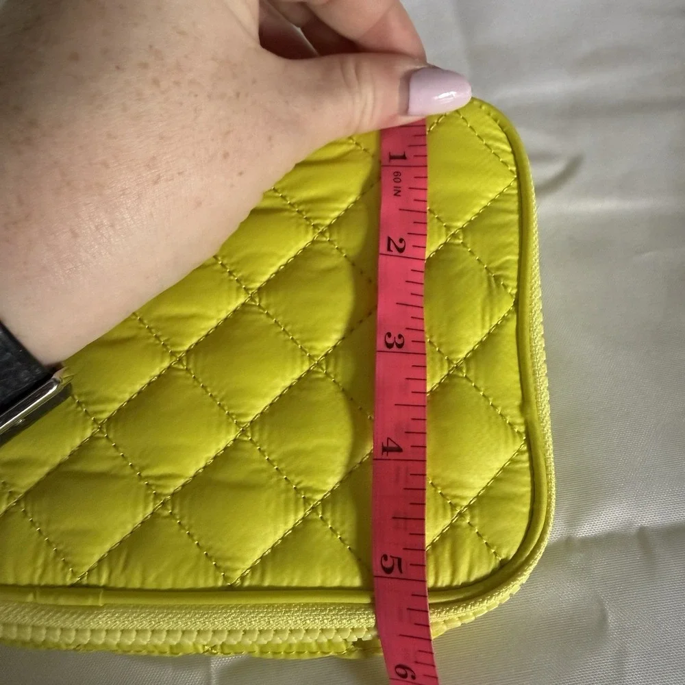 MZ WALLACE Zip Round Organizer Quilted Nylon Pouch Makeup Bag Travel Lime Green